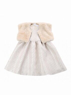 EUC Egg by Susan Lazar Isabelle Faux Fur Vest Dress Set - Champaign - size 4